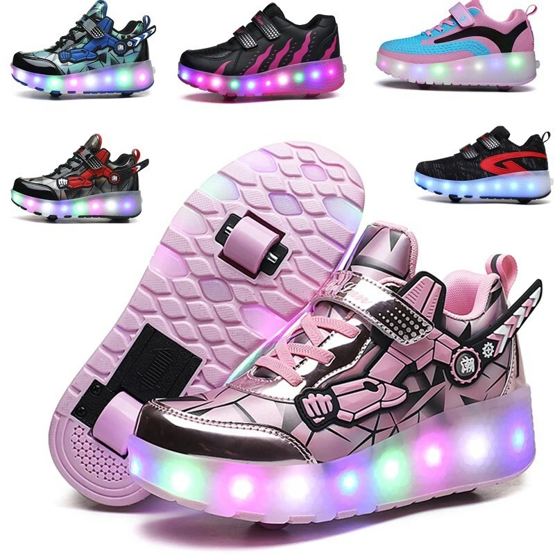 Boys Girls LED Wheel Trainers Kids Flash Roller Skate Sneakers Skates Shoes Size