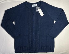 VTG NOS National Pointelle Knit Cardigan Sweater Womens M Blue Y2K Grannycore