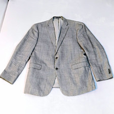 Jos A Bank 1905 Tailored Fit Blazer Men 42L Gray Plaid Linen Wool Sport Coat