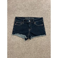 American Eagle Denim Shorts Women 4 Dark Wash Excellent Frayed Raw Hem Stretch