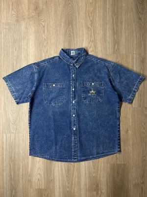 Vintage Hugo Boss Jeanshemd Kurzarm XL Boxy Blau Acid Wash Denim Soft Fall 80s - Bild 1 von 4