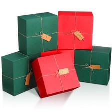 24 Set 8x8x4 Inch Christmas Gift Boxes Square Cardboard Lid Bulk Green Red