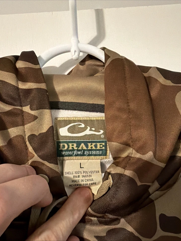 Drake Waterfowl Mens Hoodie Pullover Fleece Sweatshirt Sz L Old School Camo Duck - Image 3 of 4