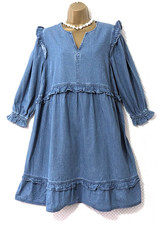 TU Womens Blue Denim Tiered Hem A-Line Dress UK 14 Long Sleeve Summer Casual