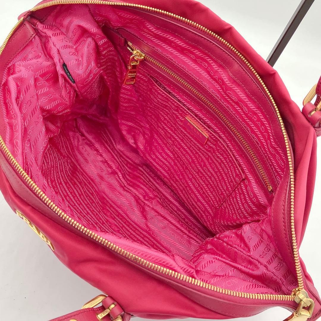 PRADA Tote Bag Logo Hardware Gold Hardware Nylon Pink A4 thumbnail 6