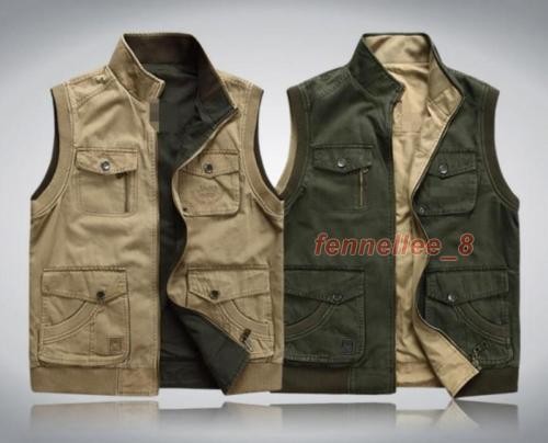 Reversible Men's Denim Vest Jean Jacket Sleeveless Waistcoat Coat Multi Pocket - Picture 3 of 10
