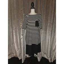 W by Worth Womens Black White Striped Boat Neck Shift Dress Short Sleeve Small