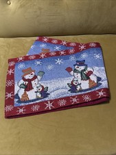 Snowman Tapestry Table Runner Christmas Holiday Decoration Snowflake 12.5  x 70  