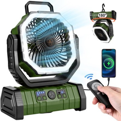 30000mAh Camping Fan with LED Lantern, Rechargeable Battery Operated Oscillat...