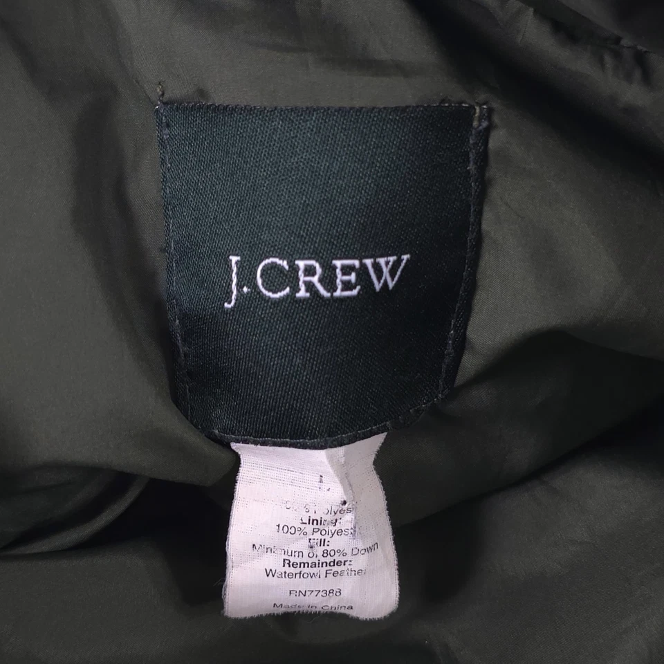 Chaleco de plumón j CREW para mujer TALLA GRANDE talla verde oliva acolchado palanca completa cremallera completa Foto 3 de 4