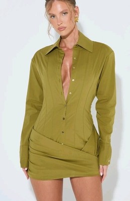Noughts And Kisses AMARA Olive Wrap Shirt Dress Size S Nwt