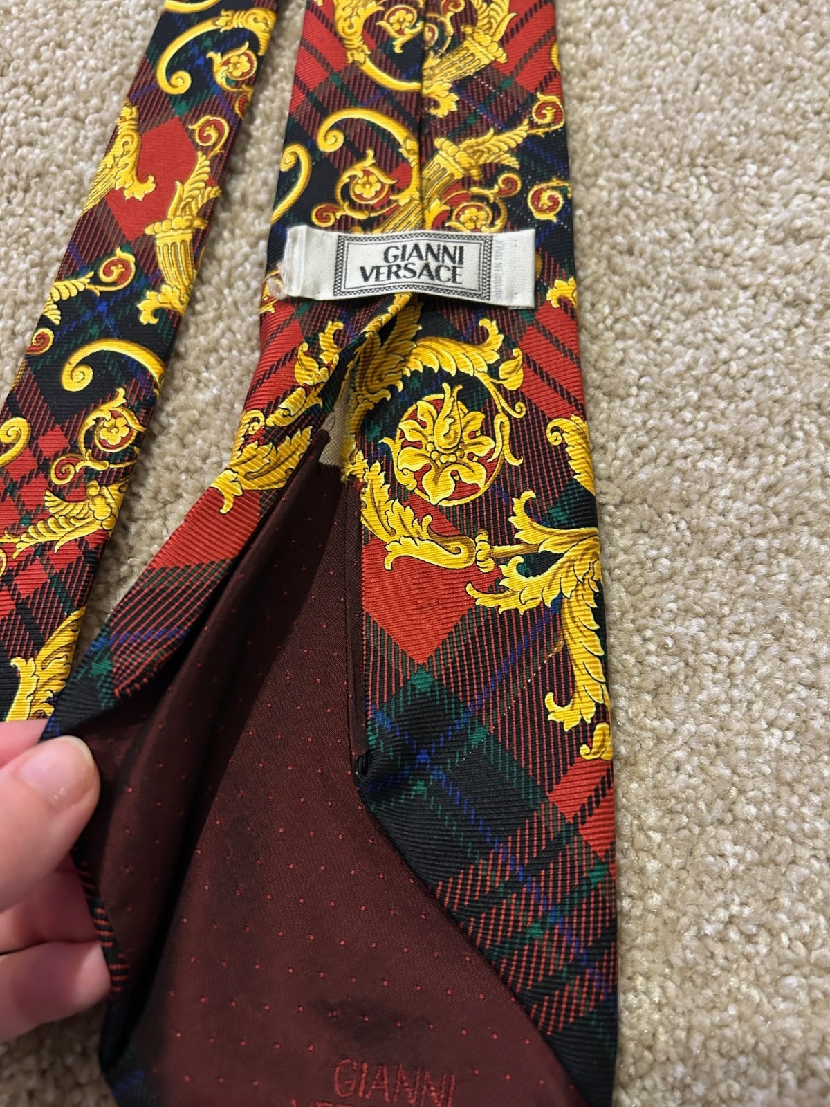 RARE GIANNI VERSACE VINTAGE '90s Plaid SILK TIE BAROQUE Medusa Head image 7