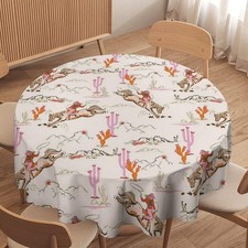 GoDazzling Vintage West Cowboy Round Tablecloth, Rustic Wild West Cowboy Ride Ho