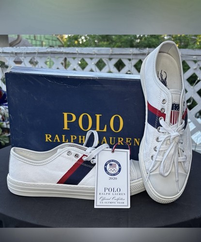 Polo Ralph Lauren OLYM Sneaker-Sk-Ath Men’s 8.5 D White Canvas USA