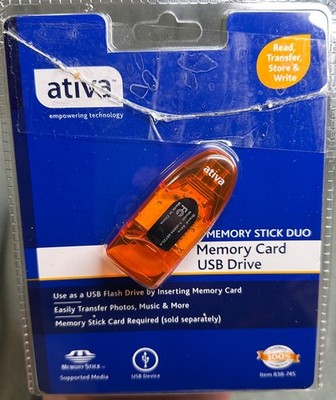 Ativa Memory Stick Duo Memory Card USB Drive #838-745 open Box !