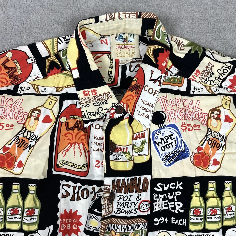 Camisa De Colección Kahala John Severson Para Hombres Grande Negra Hawaiana Aloha Rayón Estampado Surf Foto 2 de 4
