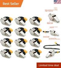 12 Stainless Steel Whistles with Lanyards - Loud Crisp Sound for Coaches