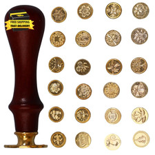 24 Pcs Wax Seal Stamp Kit, Vintage Classic Brass Wax Stamp Seal Head with Wooden
