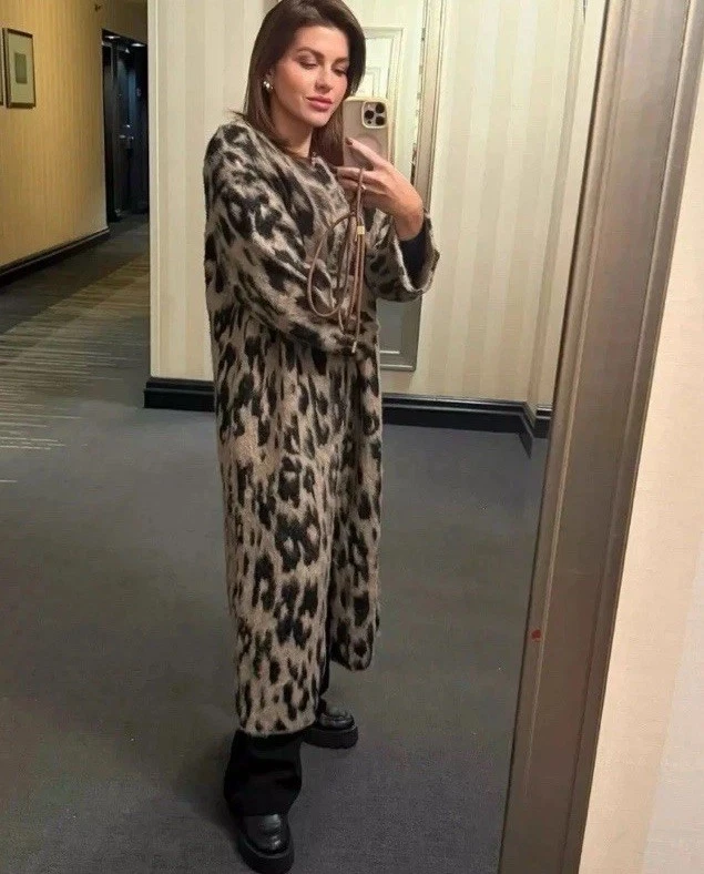 Zara Animal Jacquard Knit Long Coat Leopard Brown Black Size S 2142/183 New - Image 2 of 4