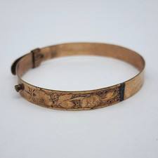 Small Antique Gold Filled Floral Baby / Child Bangle Bracelet - Adj. 5.1" - 5.5"