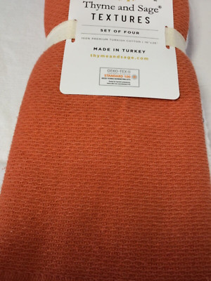THYME AND SAGE TEXTURES KITCHEN TEA TOWELS (4) ORANGE DOTS STRIPES WAFFLE NWT