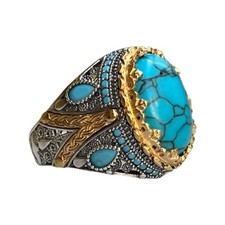 Solid 925 Sterling Silver Handmade Jewelry Turquoise Men's Ring All Size
