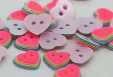 Pkg of 20 RAINBOW Layered HEARTS 2-hole Resin Buttons 1/2" (213) Craft Scrapbook