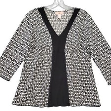 Obe Black Preppy Sequin Shirt V-Neck 3/4 Sleeves Classic USA Made Womens Size L