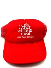 Vintage Pork Schoppe 1989 Other White Meat Hat Cap Snapback Red Mesh Back BA25