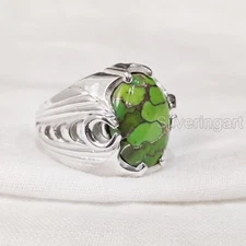 GREEN COPPER TURQUOISE 925 STERLING SILVER FINE OTTOMAN ARABIC HEAVY MANS RING