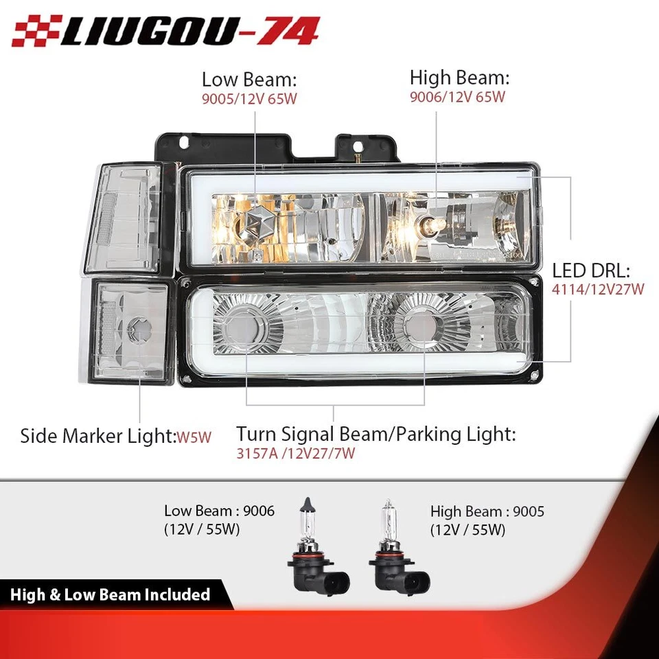 Faros LED DRL aptos para 94-99 Chevy Suburban C/K Tahoe GMC Yukon cromo transparente Foto 3 de 4