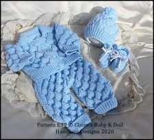 BABYDOLL HANDKNIT DESIGNS KNITTING PATTERN E39 QUILTED PRAM SET 16-22" DOLL/0-3M