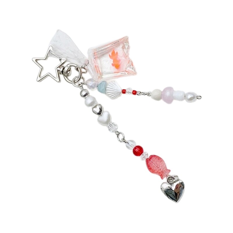 Delicate Bead Phone Charm Fashion Accessory Acrylic Keychain Fish