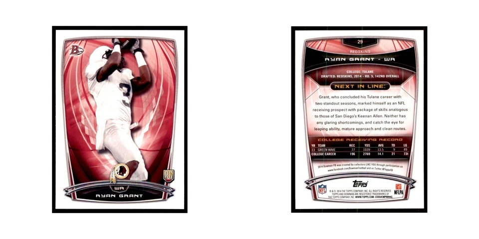 2014 Bowman Ryan Grant RC Football Cards #29 - Image 3 of 3