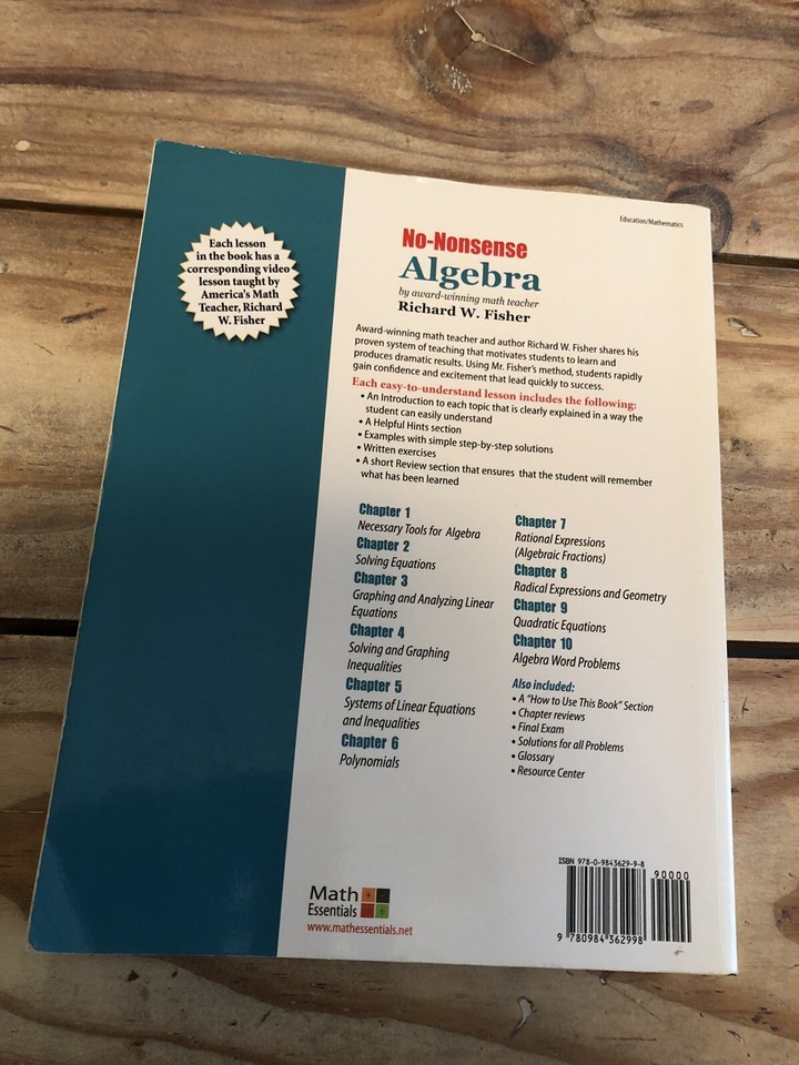 No Nonsense Algebra workbook homeschool Richard W. Fisher Math Skills ...