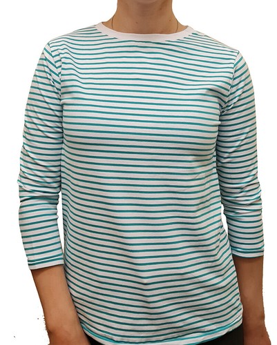 Ladies Basic Stretch Stripe Cotton Rich Casual Tops Crew 3/4 Sleeve - Picture 7 of 49