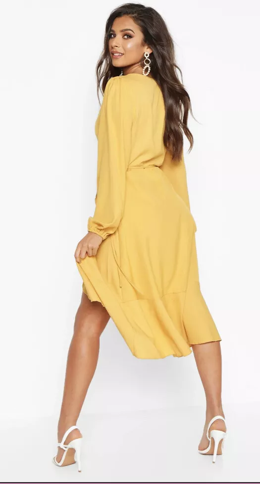 Crepe ruffle wrap hotsell midi skater dress