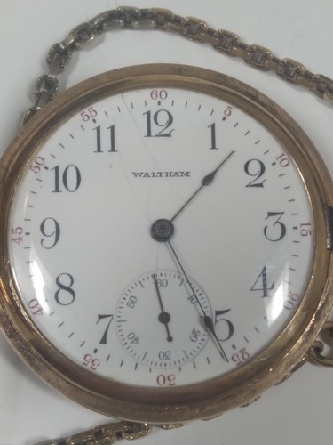 Working Antique 1908 Waltham 625 16s Gold Filled Pocket Watch with Chain - Picture 2 of 12