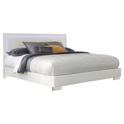 CONTEMPORARY WHITE LED LIGHTS QUEEN BED BEDROOM FURNITURE