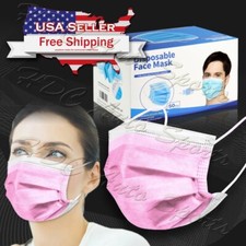 Disposable 50PCS Face Mask Non Medical Surgical Mouth Nose Earloop Cover PINK