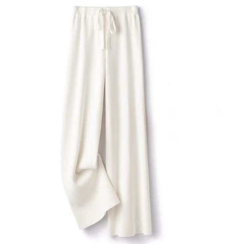 Lockere Damenhose weites Bein hoher Bund Wolle Kaschmir Strick gerade lange Hose - Bild 14 von 31