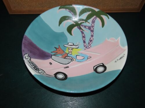 PINK CADILLAC 13" BOWL GAETANO POTTERY USA ART BY HOLTZMAN - Picture 1 of 5