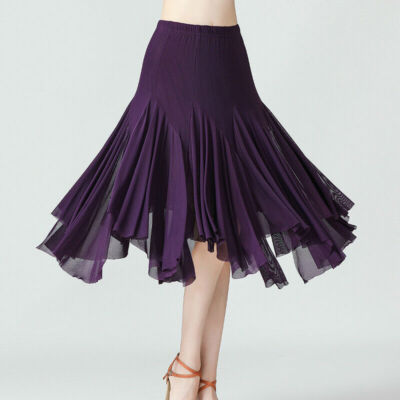 Lady Ballroom Dance Skirt Dancewear Latin Salsa Tango Midi Mesh Irregular Modern