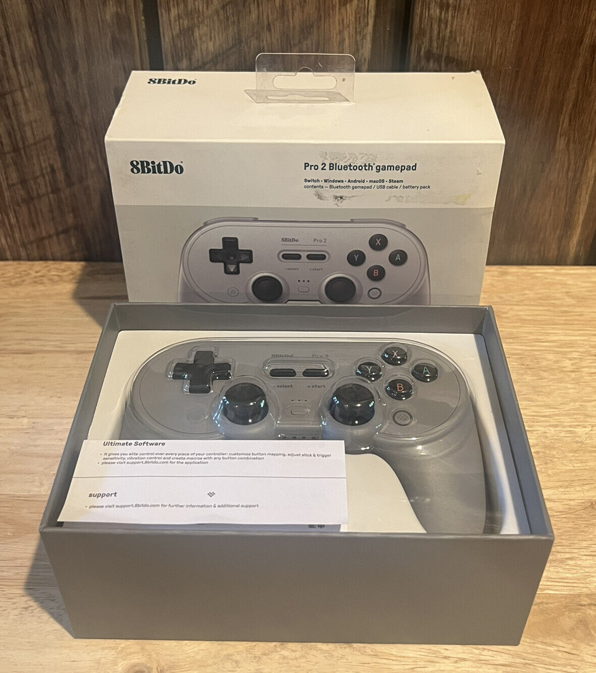 8Bitdo Pro 2 Bluetooth Gamepad Controller for Nintendo Switch MacOS Android Gray