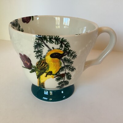 ANTHROPOLOGIE NATHALIE LETE MARAIS STONEWARE MUG TURQUOISE BIRDS NEW