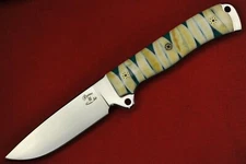 Busse Custom S.C.A.B.S. .145" Satin INFI, Stacked Bone in Green Resin Handle