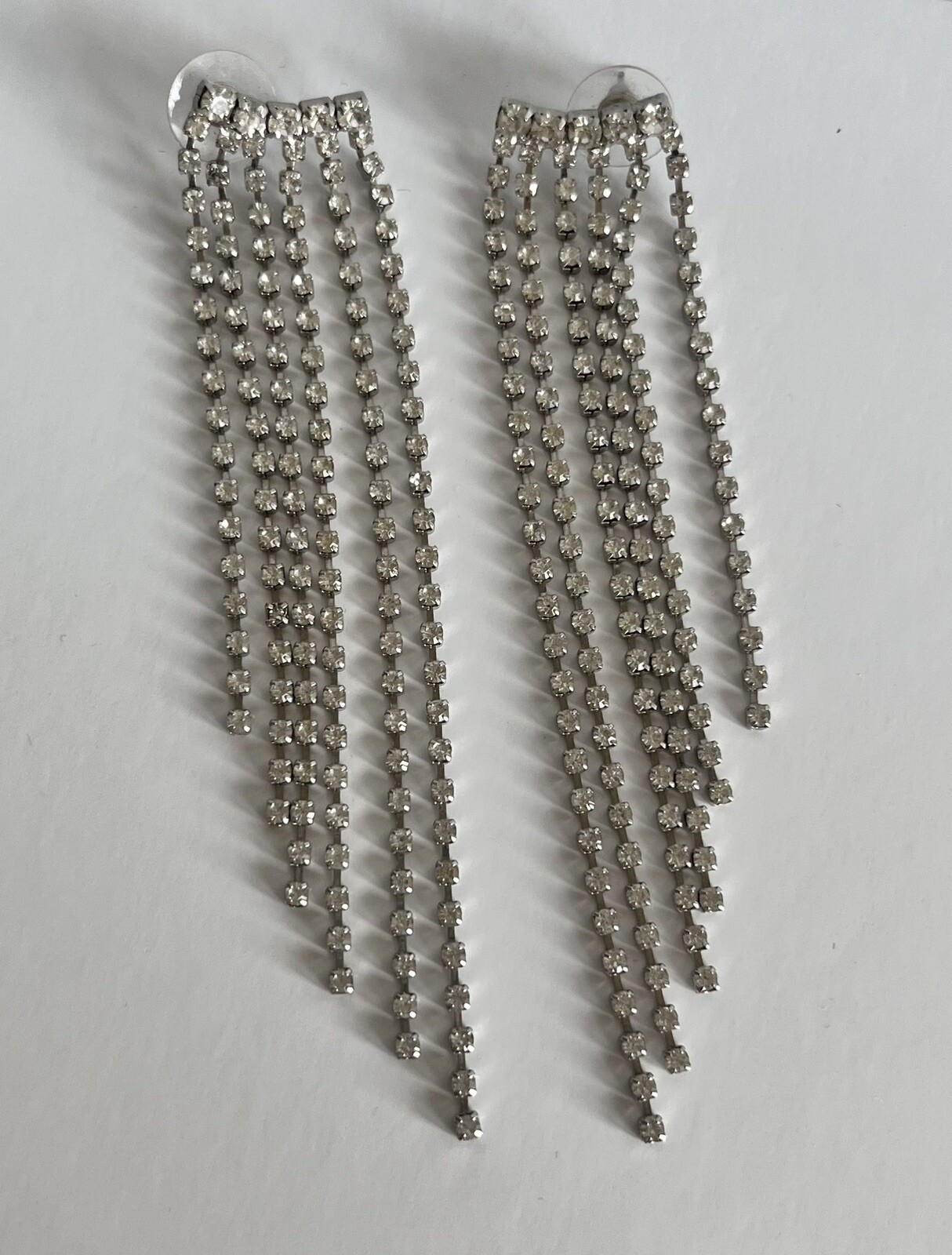 Holiday Silver Waterfall Rhinestone Dangle Earrin… - image 2