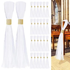 Large Extended Wedding White Pew Bows Tulle Wedding Aisle DecorWedding Chair ...