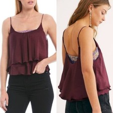 New Free People Women Turn It On Embellished Camisole, Plum, Small