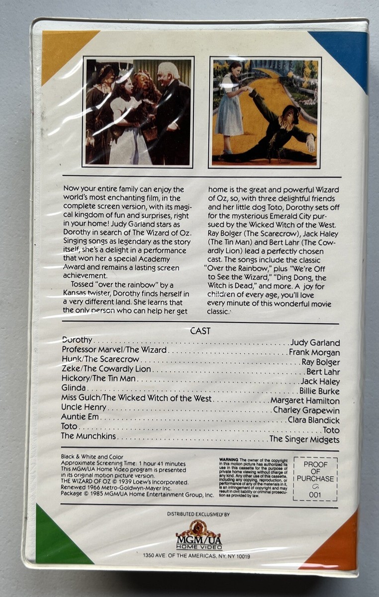 The Wizard of Oz (VHS, 1985, MGM Clamshell) Judy Garland